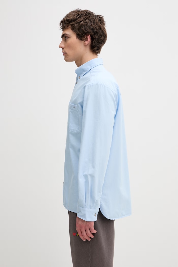A.P.C. Mateo Logo koszula bawełniana męska COHOE.H12599 niebieski SS26