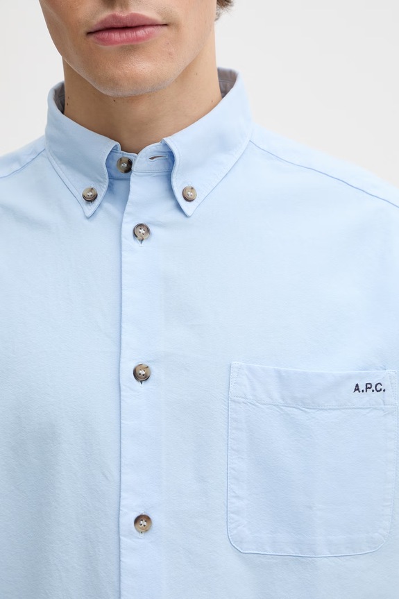 A.P.C. Mateo Logo koszula bawełniana męska niebieski COHOE.H12599
