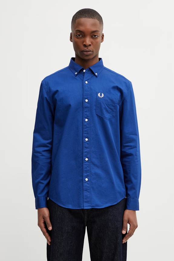 Fred Perry cămașă din bumbac lung albastru M2431