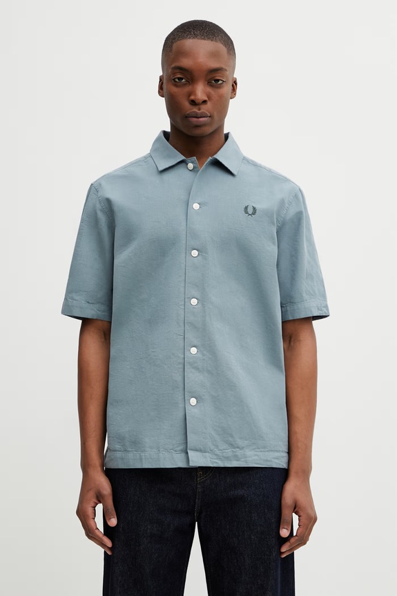 Fred Perry cotton shirt applique blue M2445