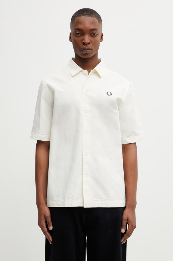 Bavlnená košeľa Fred Perry jednofarebný béžová M2445