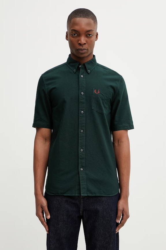 Fred Perry koszula bawełniana gładkie zielony M8730