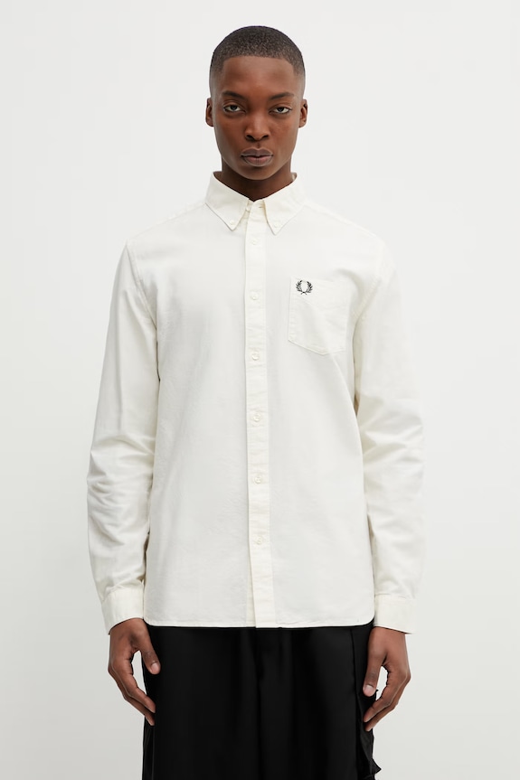 Bavlnená košeľa Fred Perry jednofarebný béžová M5516.13B