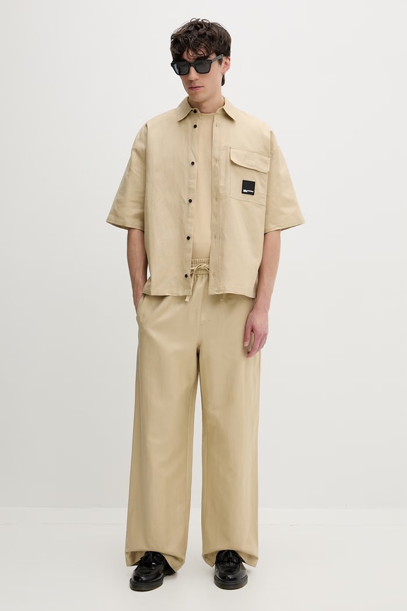 Karl Lagerfeld Jeans košeľa pánska s ľanom B2M16019 béžová SS26