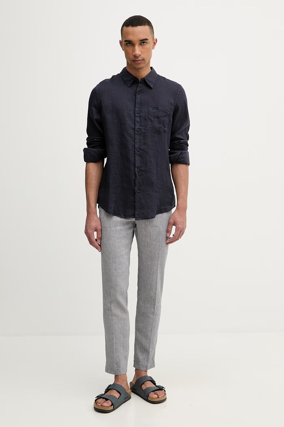Guess πουκάμισο ανδρικό λινό M6GH59.W1827 σκούρο μπλε SS26