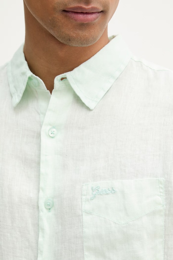 Guess Πουκάμισο ανδρικό λινό M6GH59.W1827 τιρκουάζ