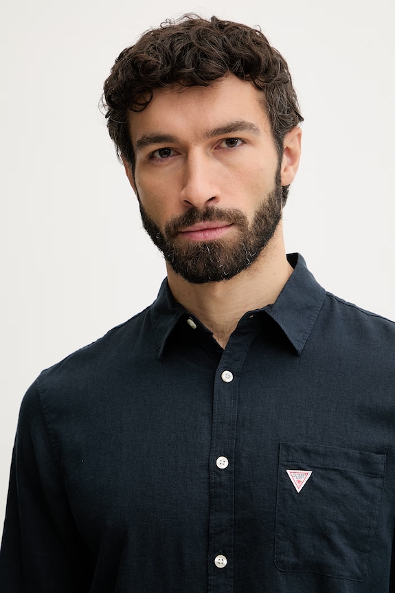 Guess Cămașă pentru bărbați de in bleumarin F6GH06.WG3L0