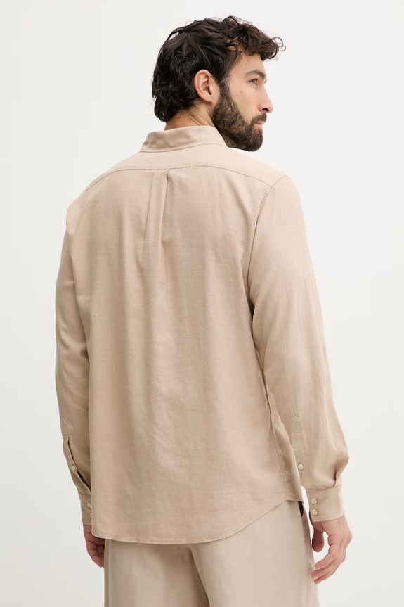 Îmbrăcăminte Guess cămașă pentru bărbați de in F6GH06.WG3L0 bej