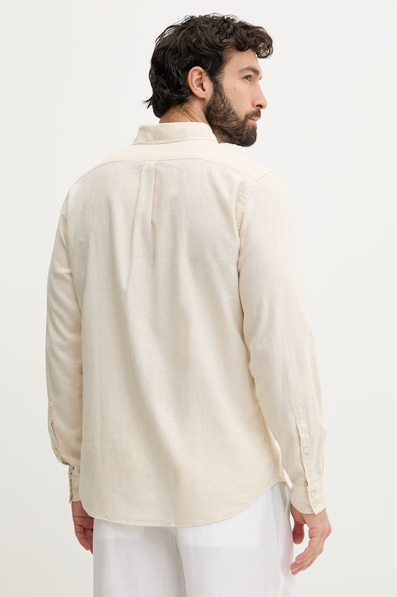 Îmbrăcăminte Guess cămașă pentru bărbați din in F6GH06.WG3L0 bej