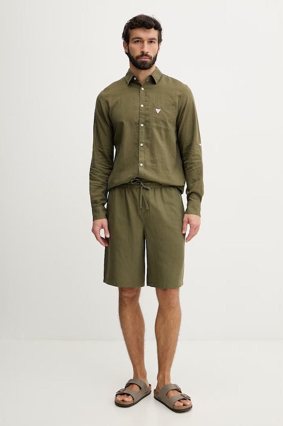 Guess cămașă pentru bărbați din in F6GH06.WG3L0 verde SS26