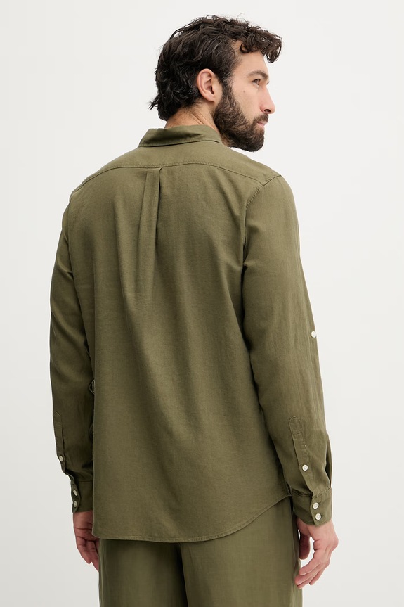 Îmbrăcăminte Guess cămașă pentru bărbați din in F6GH06.WG3L0 verde