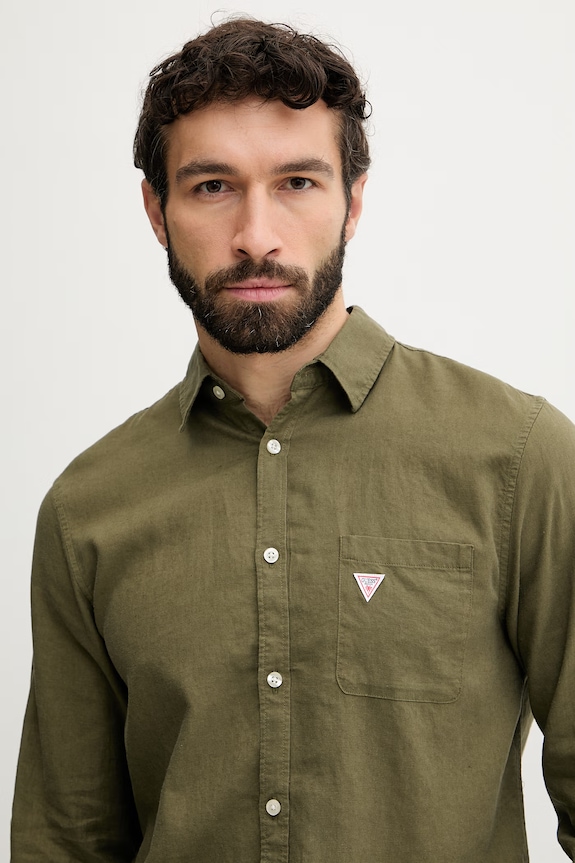 Guess cămașă pentru bărbați din in verde F6GH06.WG3L0