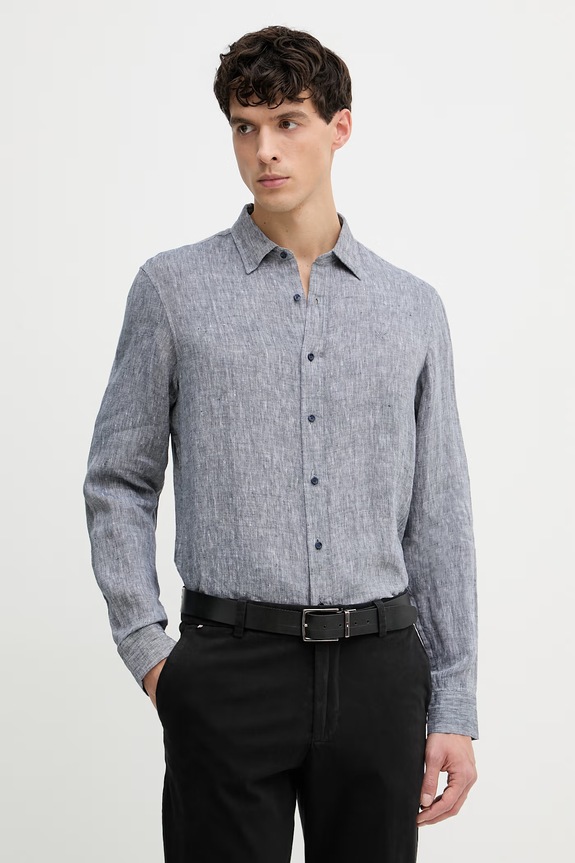 Michael Kors cămașă pentru bărbați din in uni bleumarin CF5409I4YT