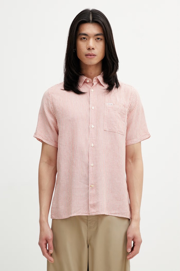 Barbour MSH5282RE51 košeľa s prímesou ľanu pánska červená MSH5282RE51