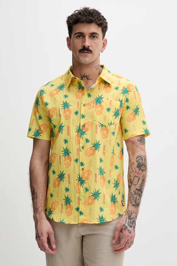 Hurley cămașă pentru bărbați, cu amestec de bumbac galben MWVEUPP016