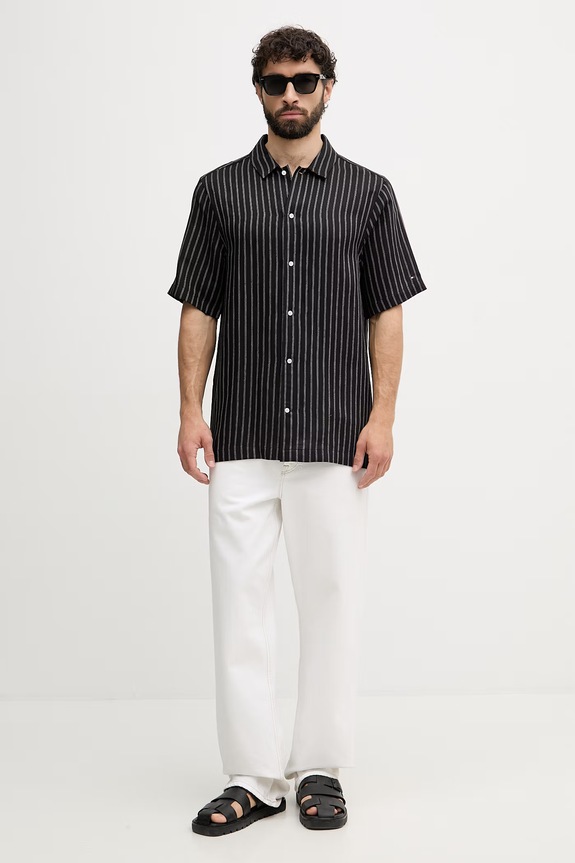 Tommy Hilfiger férfi ing lenvászonnal MW0MW42700 fekete SS26