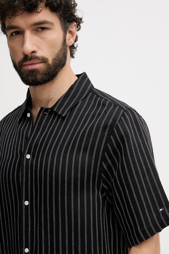 Tommy Hilfiger férfi ing lenvászonnal fekete MW0MW42700
