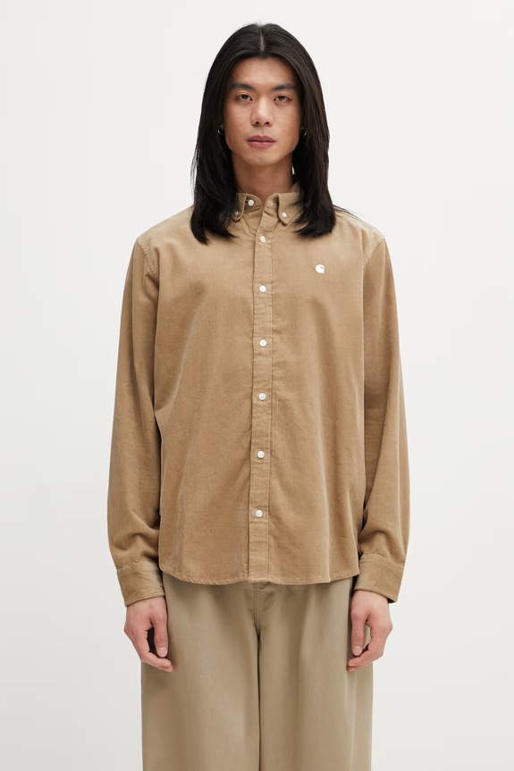 Carhartt WIP L/S Madison Fine Cord Shirt риза от памук мъжка зелен I030580.3MEXX