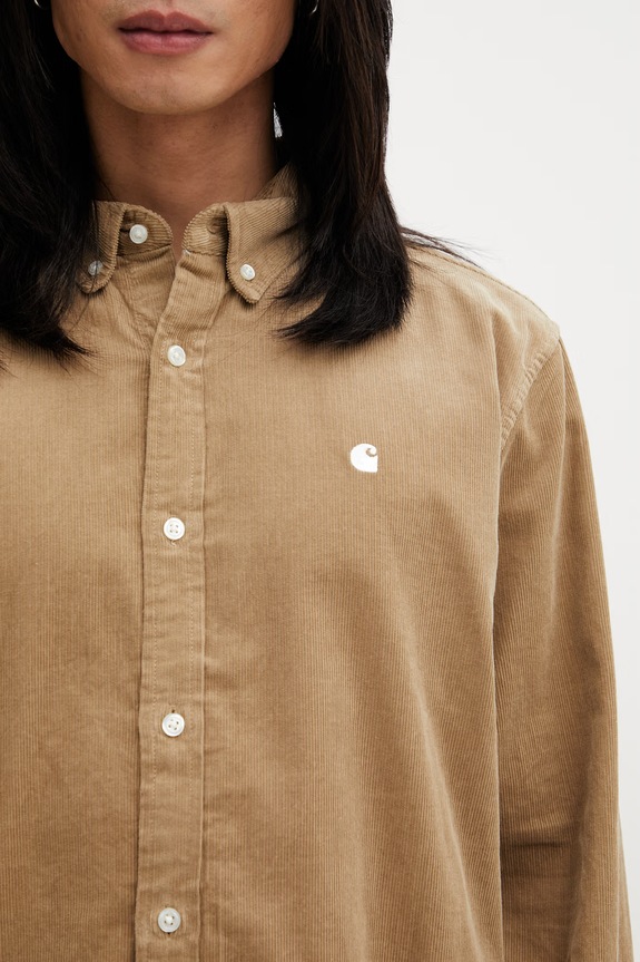 Carhartt WIP L/S Madison Fine Cord Shirt риза от памук мъжка зелен I030580.3MEXX