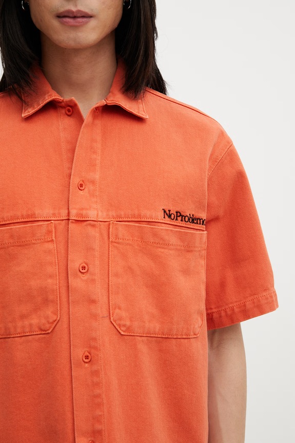 No Problemo Mini Problemo Denim košeľa bavlnená pánska oranžová NP4011405