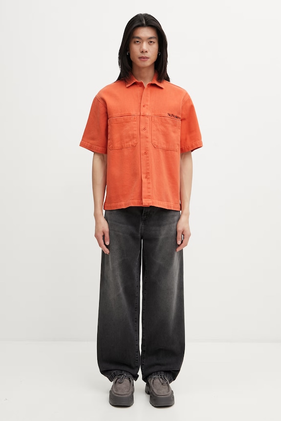 No Problemo Mini Problemo Denim košeľa bavlnená pánska NP4011405 oranžová