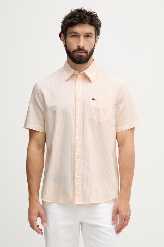 Lacoste koszula oxford męska bawełniana różowy CH5624