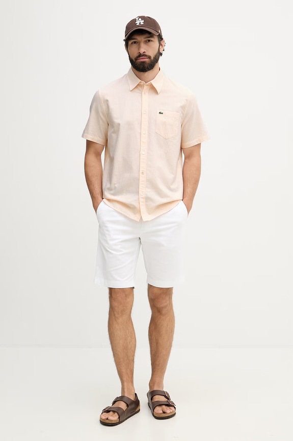 Lacoste koszula oxford męska bawełniana CH5624 różowy SS26