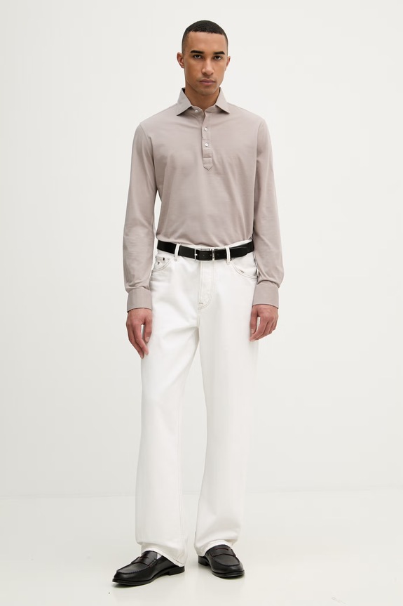 Michael Kors longsleeve męski bawełniany MK0DS01600 beżowy SS26