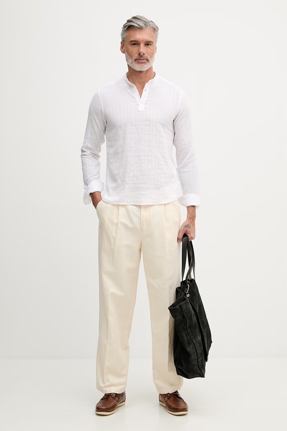 United Colors of Benetton tričko s dlhým rukávom pánske s viskózou 5TYEUQ075 biela SS26