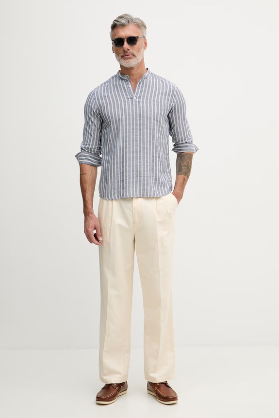 United Colors of Benetton tričko s dlhým rukávom pánske s viskózou 5TYEUQ075 tmavomodrá SS26