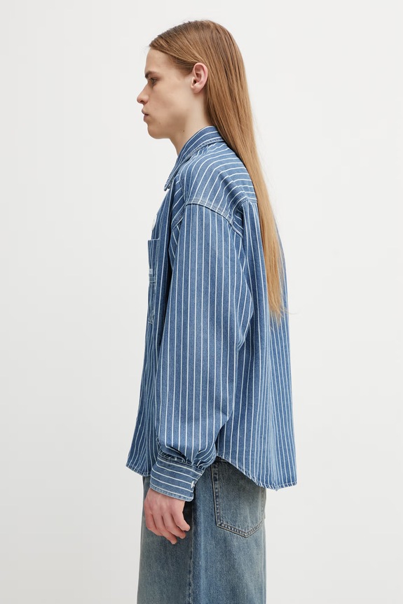 AAPE košulja s pamukom za muškarce AAPSTM8558XAQ plava SS26