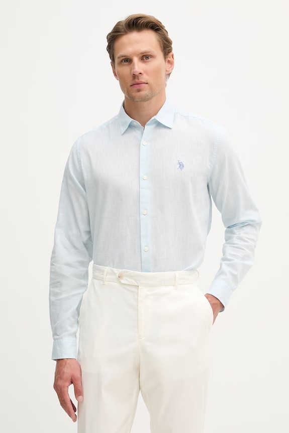 U.S. Polo Assn. košeľa pánska s bavlnou LINEN BLEND LS modrá MUP3248.