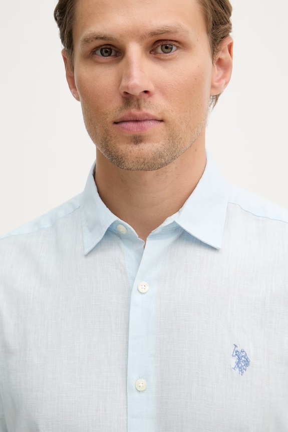 U.S. Polo Assn. košeľa pánska s bavlnou LINEN BLEND LS modrá MUP3248.