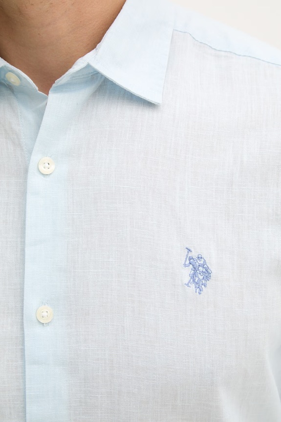 U.S. Polo Assn. košeľa pánska s bavlnou LINEN BLEND LS MUP3248. modrá