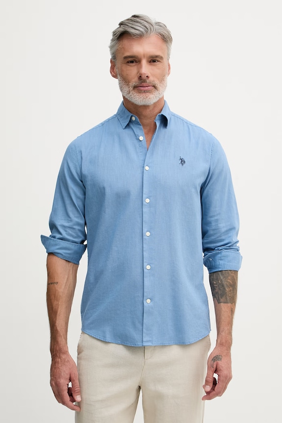 U.S. Polo Assn. košeľa pánska s bavlnou LINEN BLEND LS modrá MUP3248.