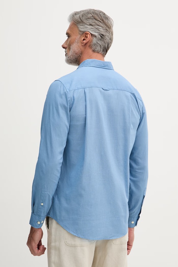 Oblečenie U.S. Polo Assn. košeľa pánska s bavlnou LINEN BLEND LS MUP3248. modrá