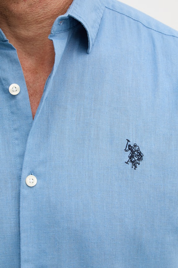 U.S. Polo Assn. košeľa pánska s bavlnou LINEN BLEND LS MUP3248. modrá