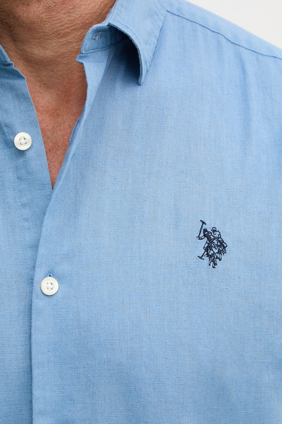U.S. Polo Assn. košeľa pánska s bavlnou LINEN BLEND LS MUP3248. modrá