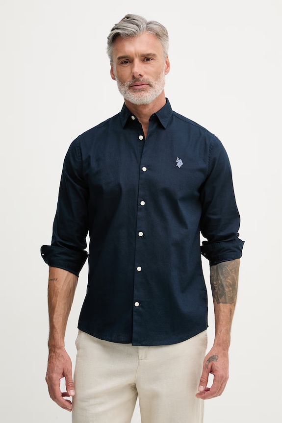 U.S. Polo Assn. Košeľa pánska bavlnená LINEN BLEND LS tmavomodrá MUP3248.