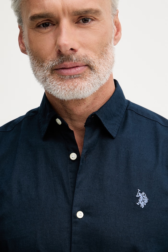 U.S. Polo Assn. Košeľa pánska bavlnená LINEN BLEND LS tmavomodrá MUP3248.
