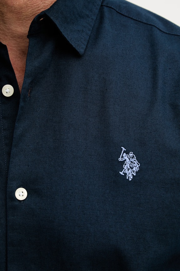 U.S. Polo Assn. Košeľa pánska bavlnená LINEN BLEND LS MUP3248. tmavomodrá