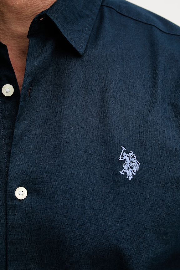 U.S. Polo Assn. Košeľa pánska bavlnená LINEN BLEND LS MUP3248. tmavomodrá