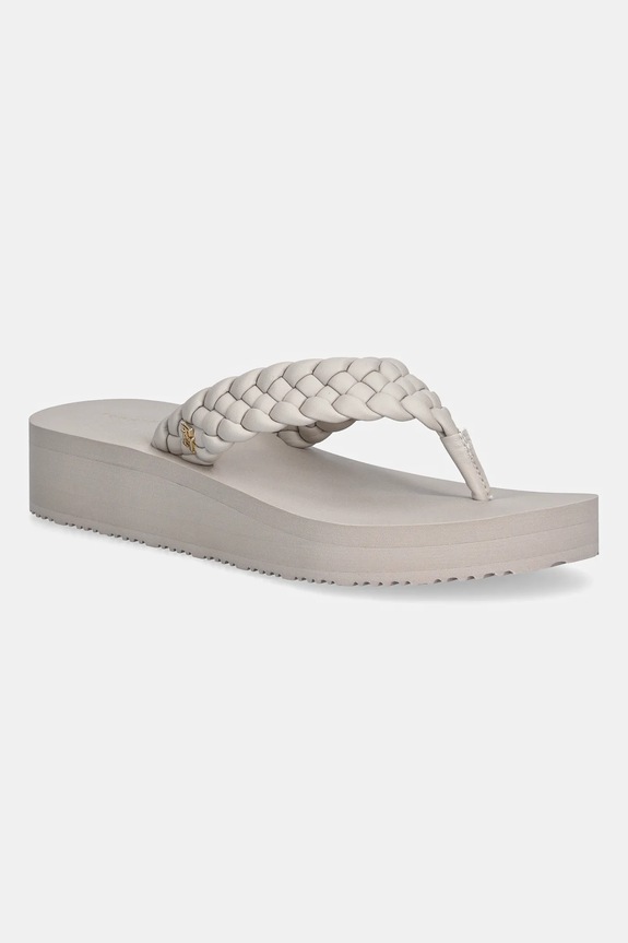 Šľapky Tommy Hilfiger TH WEDGE CORNROW BEACH SANDAL imitácia kože béžová FW0FW09037