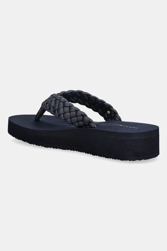 Obuwie Tommy Hilfiger japonki TH WEDGE CORNROW BEACH SANDAL FW0FW09037 granatowy