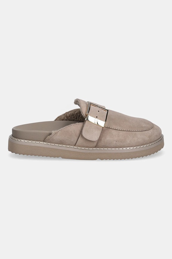 Natikače od brušene kože Tommy Hilfiger TH BUCKLE FUR SUEDE MULE FW0FW09083 bež SS26