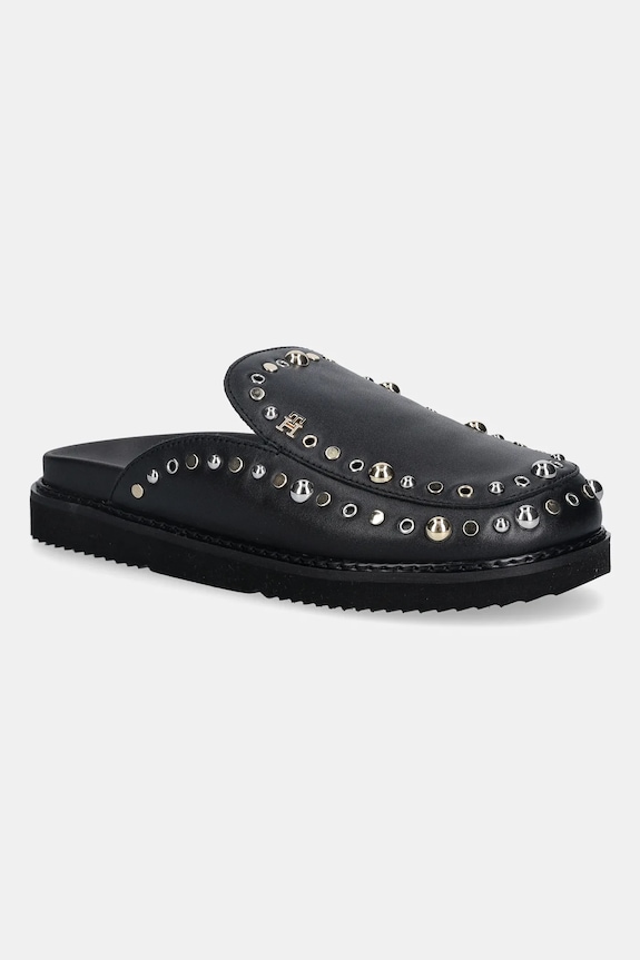 Natikače Tommy Hilfiger TH EMBELLISHED PINS MULE ravna crna FW0FW09166