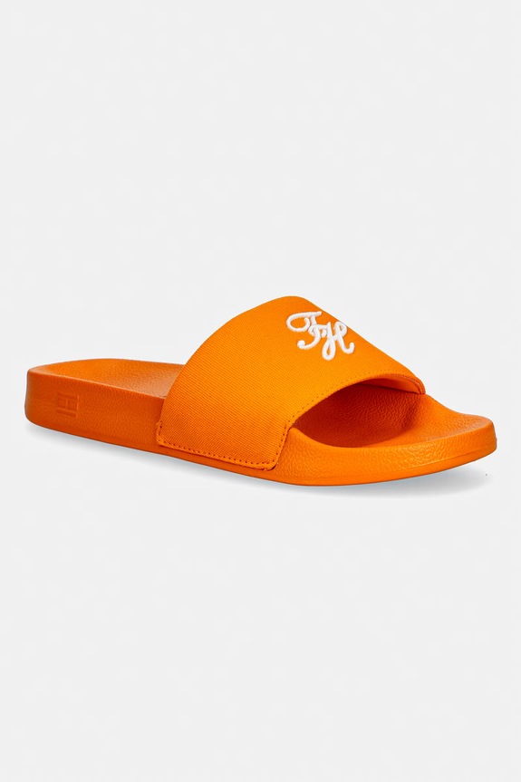 Tommy Hilfiger klapki damskie TH SCRIPT POOL SLIDE pomarańczowy FW0FW09286