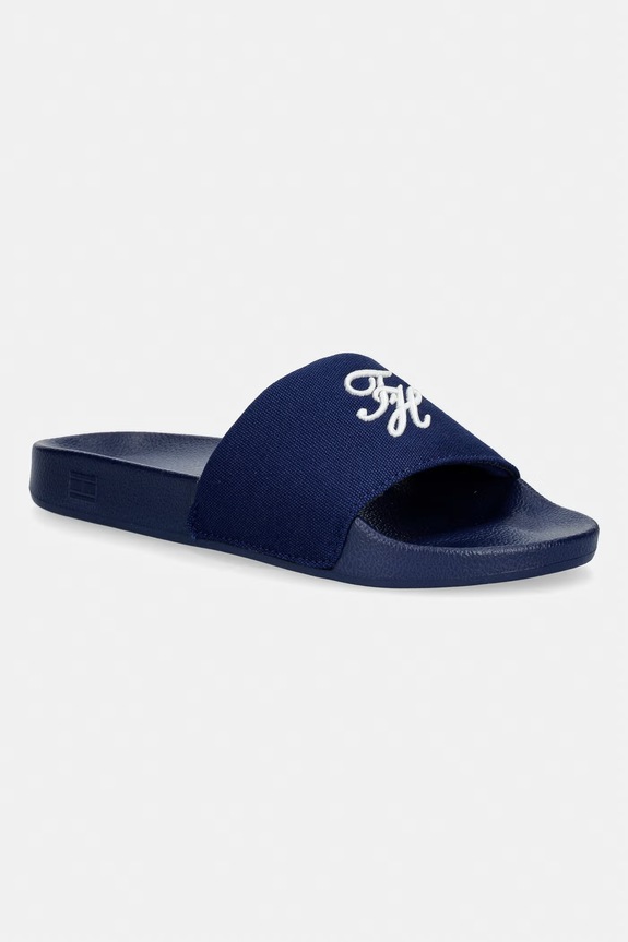 Tommy Hilfiger papuci pentru femei TH SCRIPT POOL SLIDE bleumarin FW0FW09286