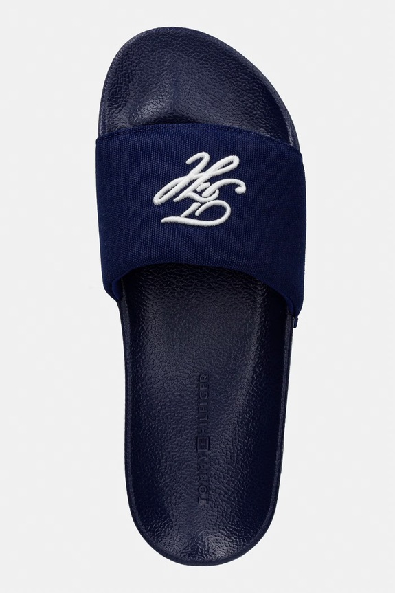 Tommy Hilfiger papuci pentru femei TH SCRIPT POOL SLIDE bleumarin FW0FW09286