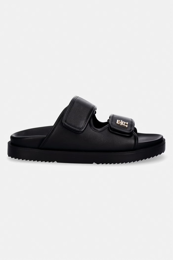 Tommy Hilfiger šľapky dámske kožené DOUBLE STRAP LEATHER SANDAL FW0FW09121 čierna SS26